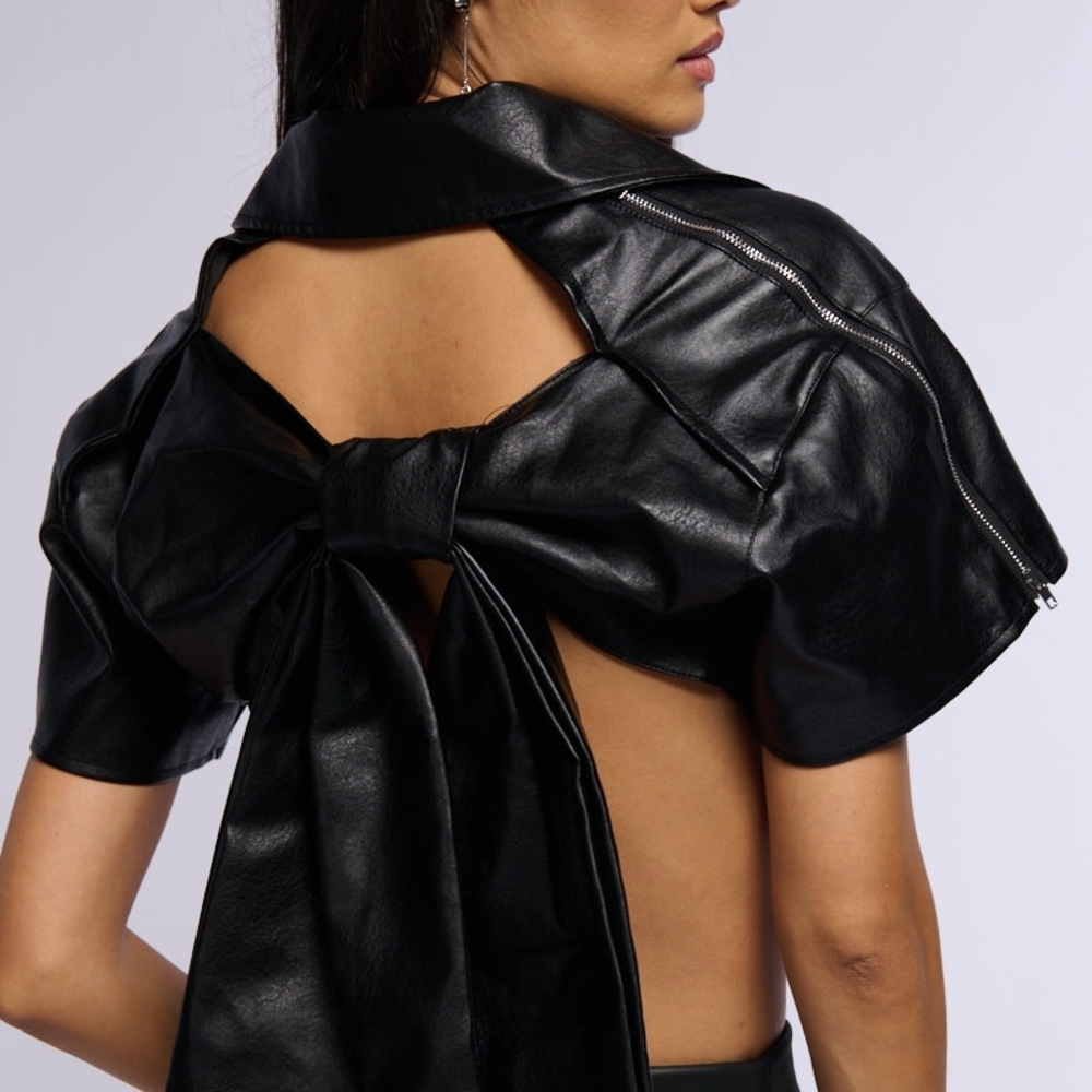 Open-Back Moto Jacket with Bow